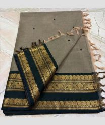 Lite grey and Black kanchi cotton sarees with Kanchi Border design