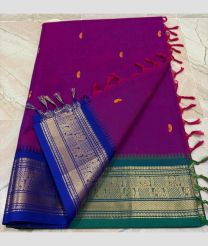 Magenta and Royal Blue kanchi cotton sarees with Kanchi Border design
