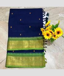 Navy Blue and Parrot Green kanchi cotton sarees with Kanchi Border design