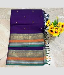 Purple and Lite Orange kanchi cotton sarees with Kanchi Border design