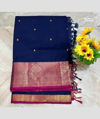 Navy Blue and Pink kanchi cotton sarees with Kanchi Border design