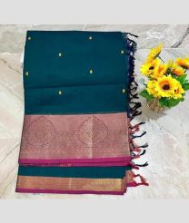 Teal and Pink kanchi cotton sarees with Kanchi Border design