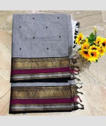 Grey and Deep Pink kanchi cotton sarees with Kanchi Border design
