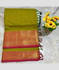 Parrot Green and Pink kanchi cotton sarees with Kanchi Border design