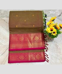 Brown and Pink kanchi cotton sarees with Kanchi Border design