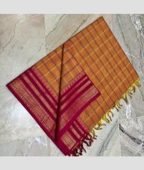 Mustard Yellow and Pink kanchi cotton sarees with All over Checks design