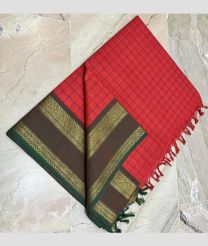 Burgundy and Coffee kanchi cotton sarees with All over Checks design