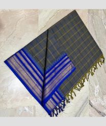 Dark Grey and Royal Blue kanchi cotton sarees with All over Checks design