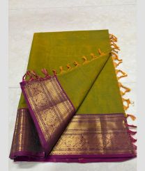 Leafy Green and Magenta kanchi cotton sarees with Kanchi Border design
