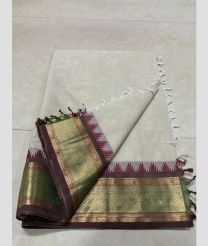 White and Dark Chocolate kanchi cotton sarees with Kanchi Border design