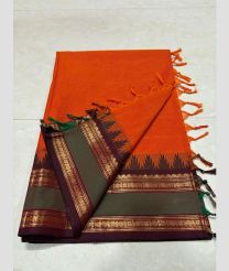 Orange and Maroon kanchi cotton sarees with Kanchi Border design