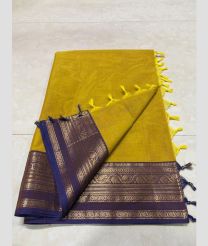 Yellowa nd Plum Purple kanchi cotton sarees with Kanchi Border design