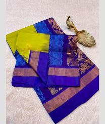 Acid Green and Royal Blue kanchi cotton sarees with All over Buttas design
