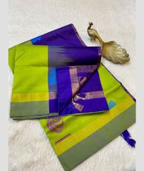 Parrot Green and Purple Blue kanchi cotton sarees with All over Buttas design