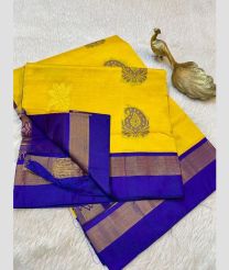 Yellow and Royal Blue kanchi cotton sarees with All over Buttas design