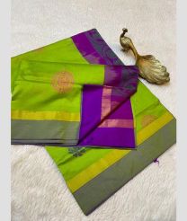 Parrot Green and Magenta kanchi cotton sarees with All over Buttas design