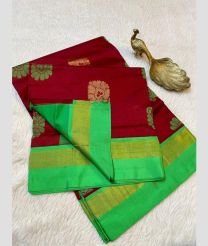 Crimson and Aquamarine kanchi cotton sarees with All over Buttas design