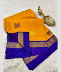 Yellow and Purple Blue kanchi cotton sarees with All over Buttas design