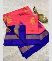 Rose Pink and Royal Blue kanchi cotton sarees with All over Buttas design
