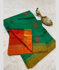 Spring Green and Orange kanchi cotton sarees with All over Buttas design