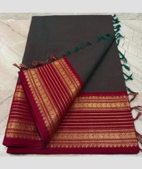 charcoal colour kanchi cotton sarees with Line Border design