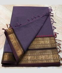 light purple colour kanchi cotton sarees with Line Border design