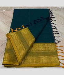 dark blue colour kanchi cotton sarees with Line Border design