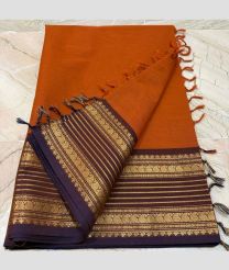orange colour kanchi cotton sarees with Line Border design