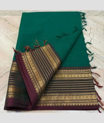 teal colour kanchi cotton sarees with Line Border design