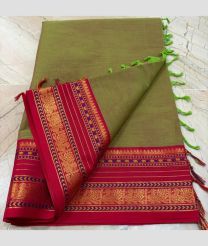 light green colour kanchi cotton sarees with Line Border design