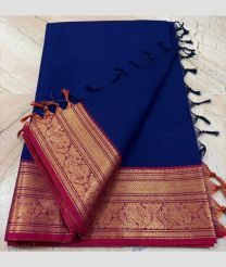 navy blue colour kanchi cotton sarees with Line Border design