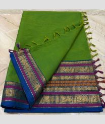 green colour kanchi cotton sarees with Line Border design