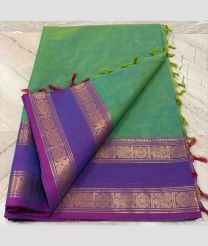 emerald colour kanchi cotton sarees with Line Border design