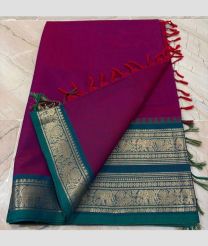 magenta colour kanchi cotton sarees with Line Border design