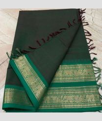 dark green colour kanchi cotton sarees with Line Border design