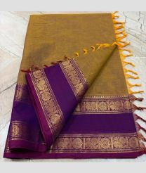 khaki colour kanchi cotton sarees with Line Border design