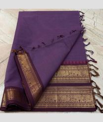 purple colour kanchi cotton sarees with Line Border design