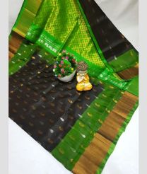 charcoal and green colour kanchi cotton sarees with Line Border design