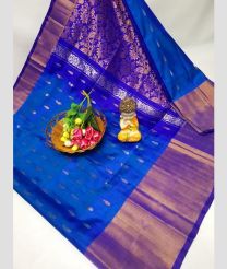 navy blue and brown colour kanchi cotton sarees with Line Border design