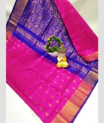 purple and brown colour kanchi cotton sarees with Line Border design