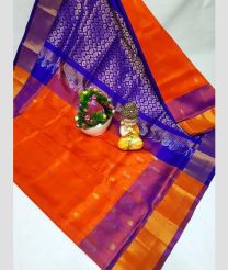 orange and silver colour kanchi cotton sarees with Line Border design