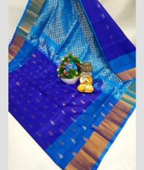 navy blue and aqua colour kanchi cotton sarees with Line Border design