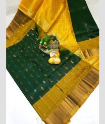 green and lemon colour kanchi cotton sarees with Line Border design
