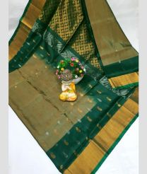sand and green colour kanchi cotton sarees with Line Border design
