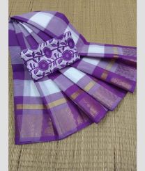 white and purple colour kanchi cotton sarees with Anchulatha Border design