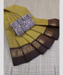 light olive colour kanchi cotton sarees with Anchulatha Border design
