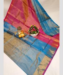magenta and cyan blue colour kanchi cotton sarees with All over design