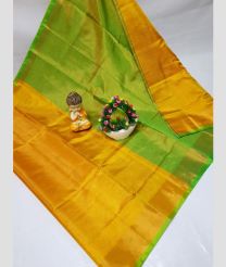 green and gold colour kanchi cotton sarees with All over design