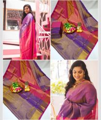 light blue and magenta red colour kanchi cotton sarees with All over design