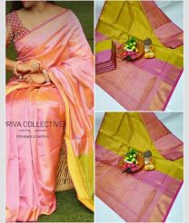pink and olive green colour kanchi cotton sarees with All over design